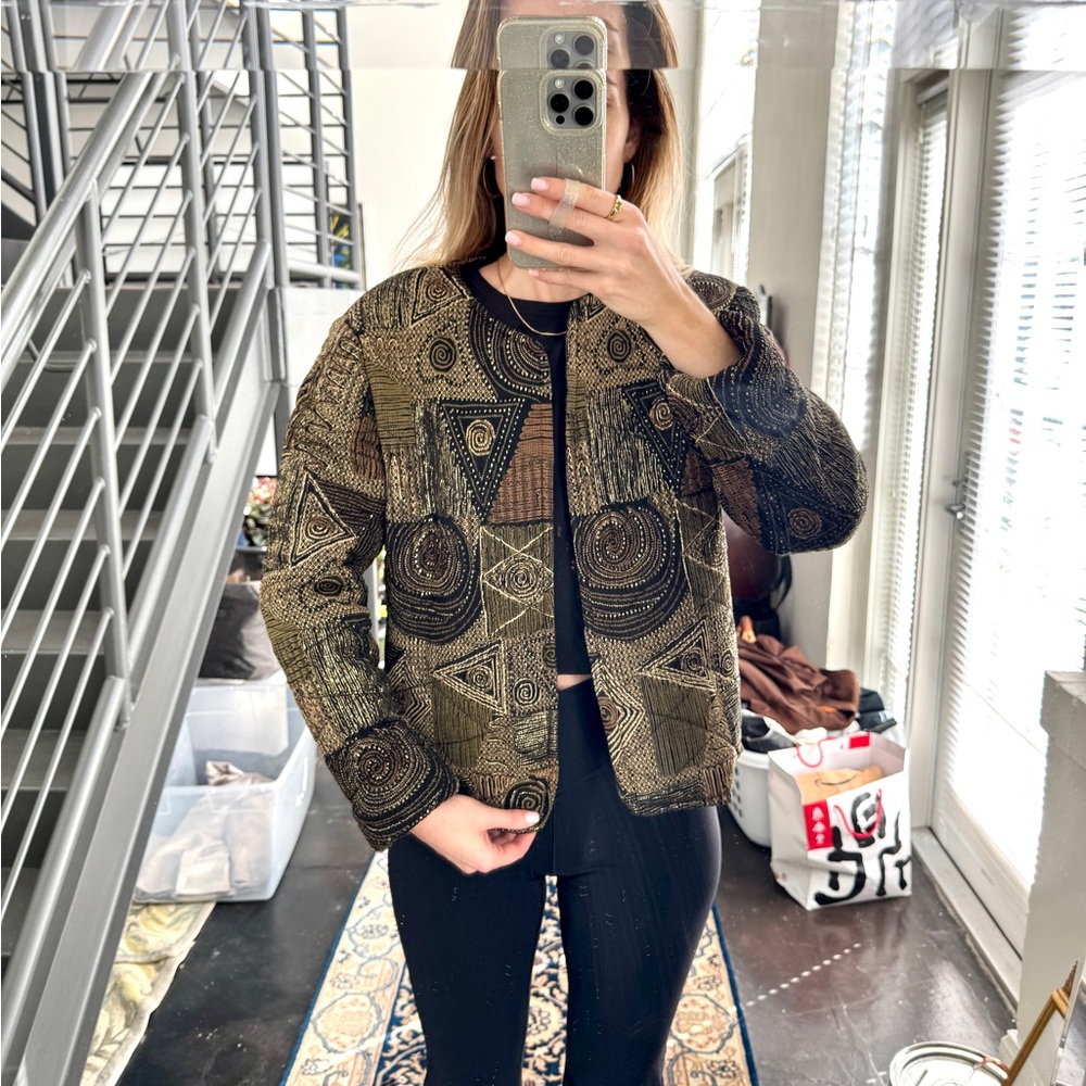 Vintage Geometric Patterned Quilted Jacket - Picture 7 of 8